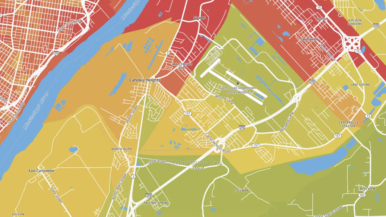 Cahokia, IL Map of Vehicle Theft Rates