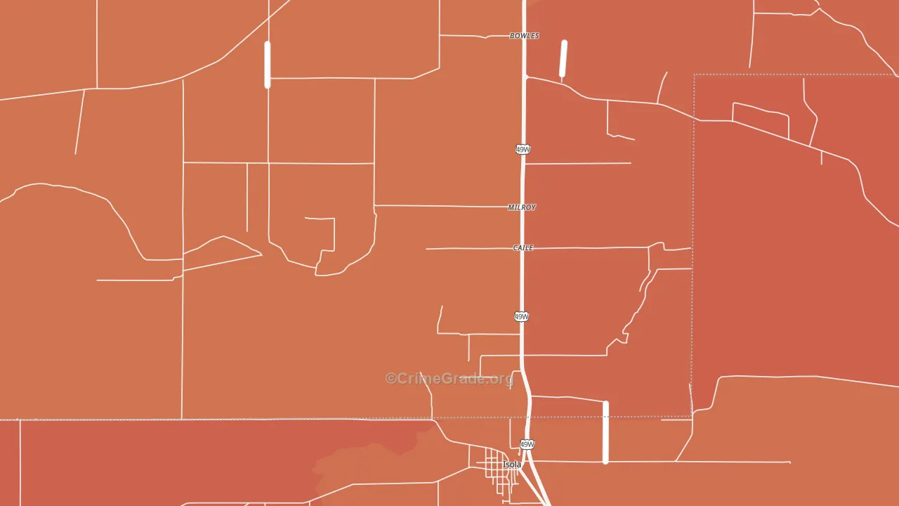 Caile, MS Map of Vehicle Theft Rates