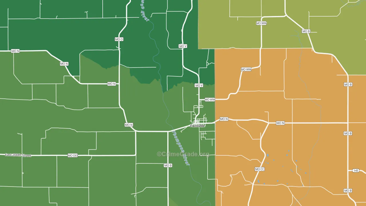 Cainsville, MO Map of Vehicle Theft Rates