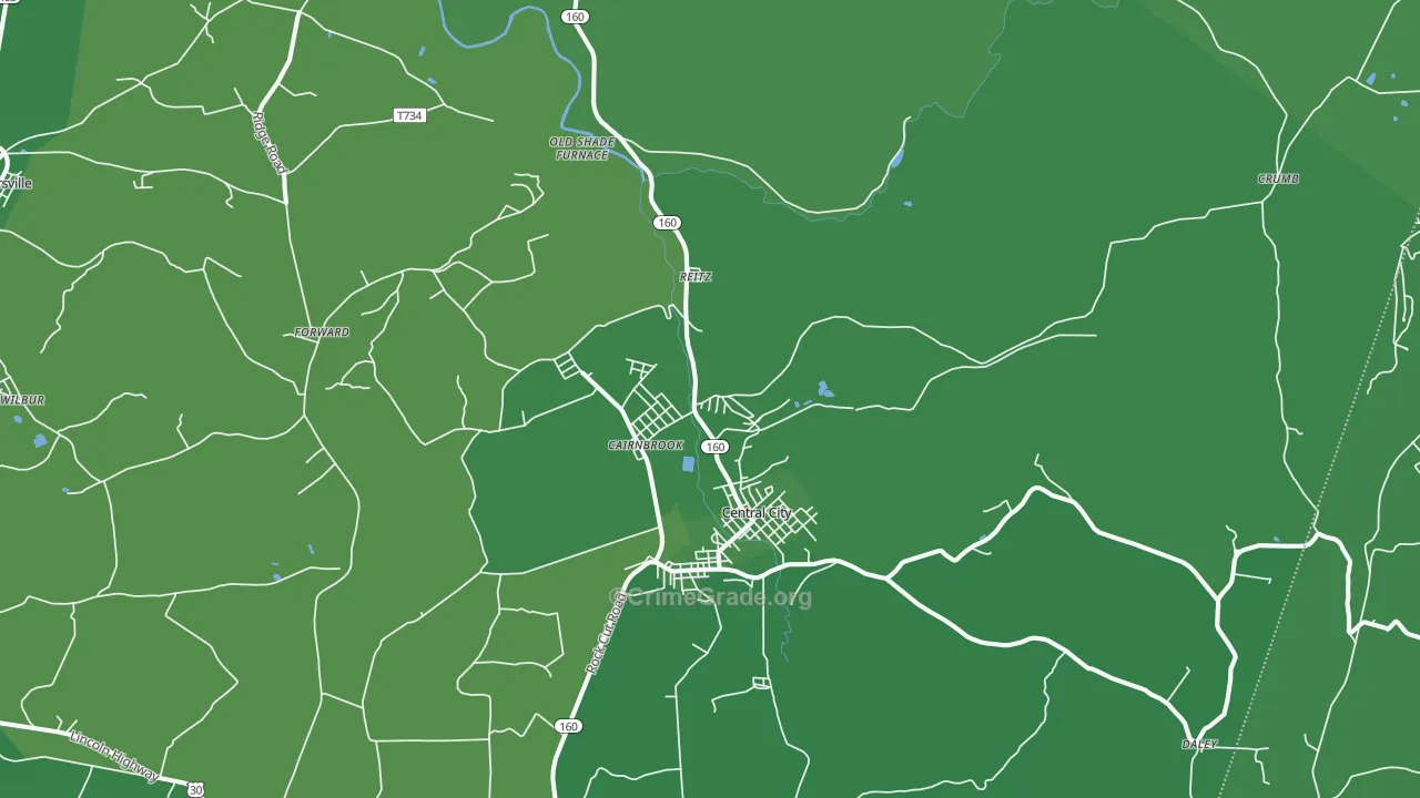 Cairnbrook, PA Map of Vehicle Theft Rates