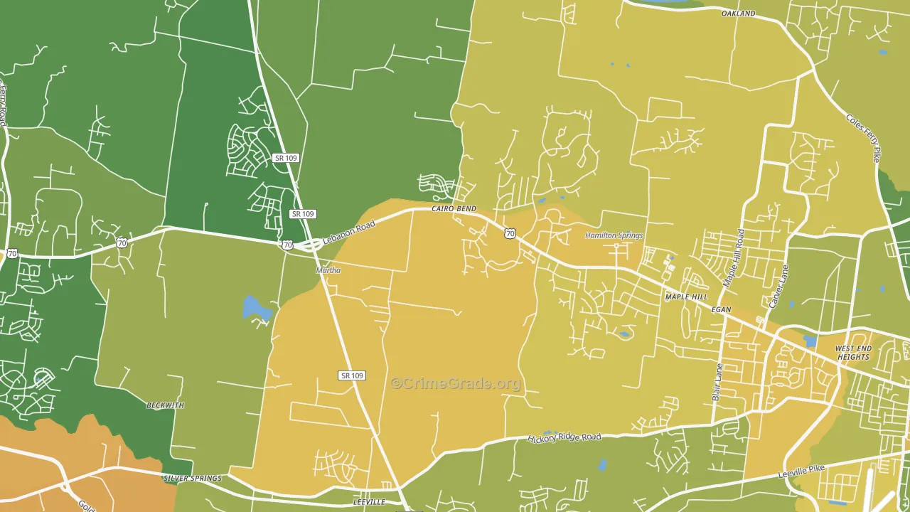 Cairo Bend, TN Map of Vehicle Theft Rates