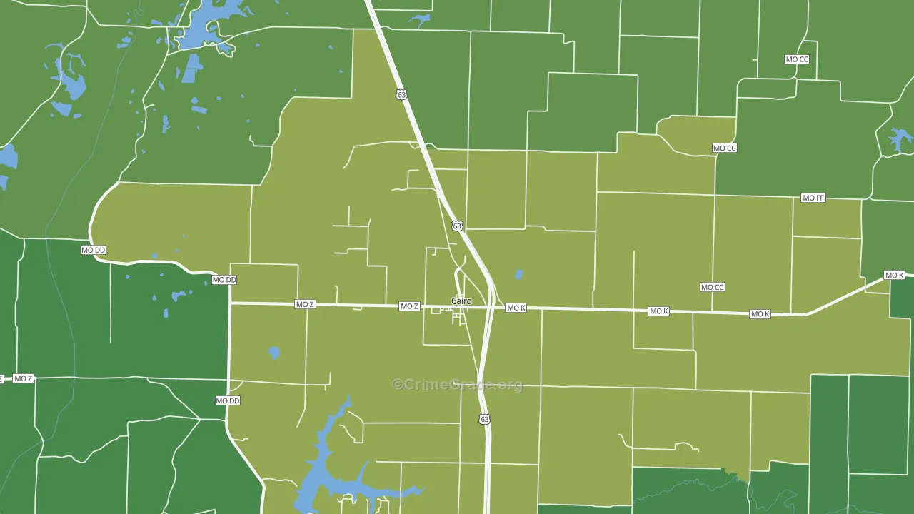 Cairo, MO Map of Vehicle Theft Rates