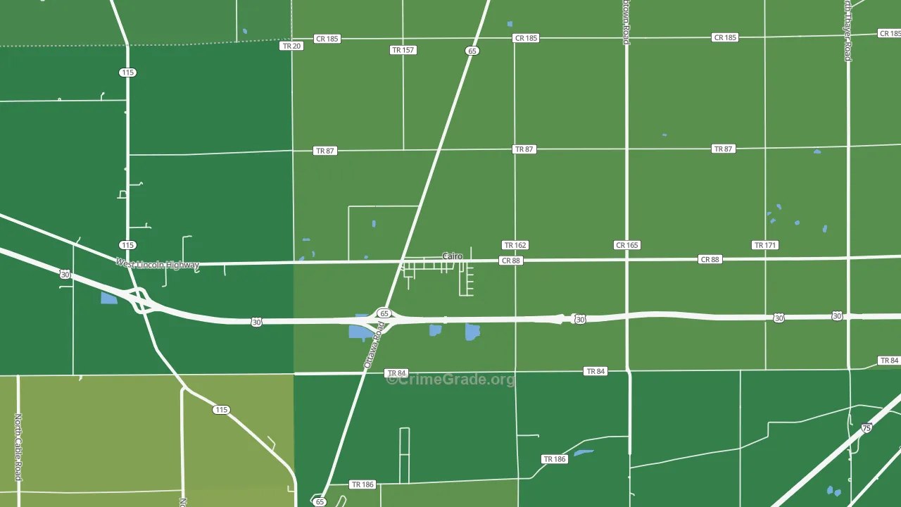 Cairo, OH Map of Vehicle Theft Rates