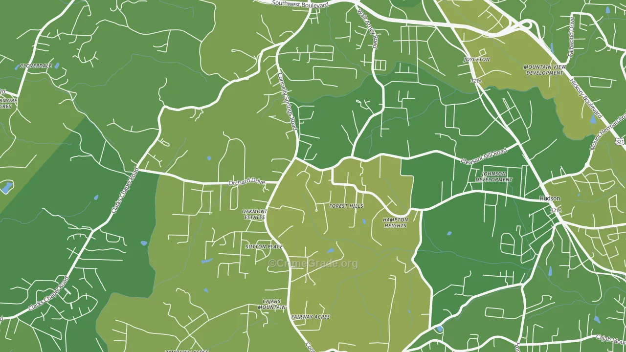 Cajahs Mountain, NC Map of Vehicle Theft Rates