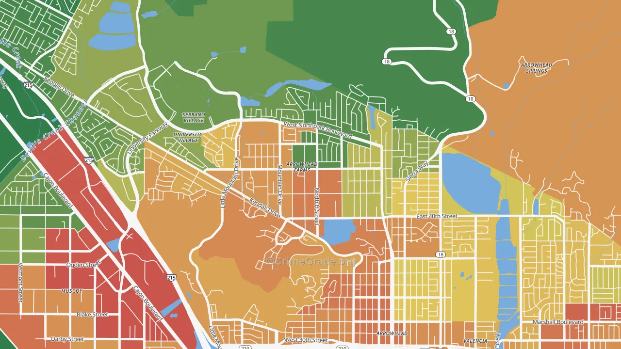 Cajon, San Bernardino, CA Map of Vehicle Theft Rates