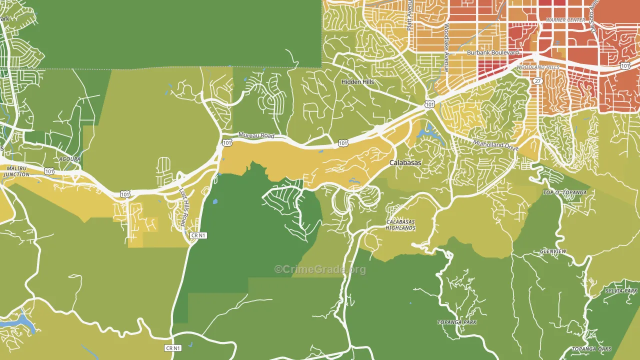 Calabasas, CA Map of Vehicle Theft Rates