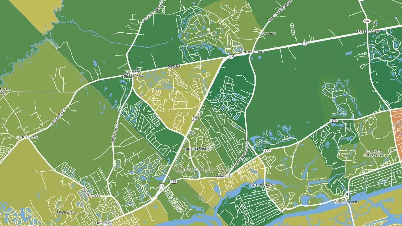 Calabash, NC Map of Vehicle Theft Rates