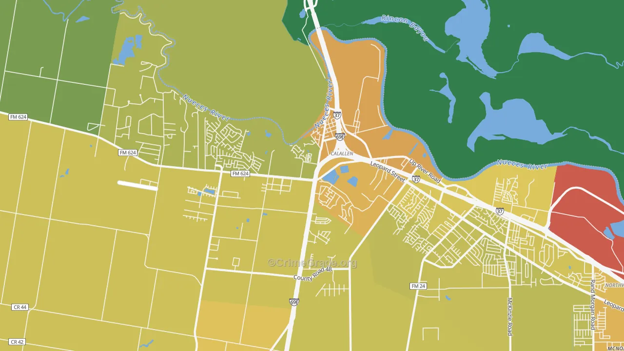 Calallen, Corpus Christi, TX Map of Vehicle Theft Rates