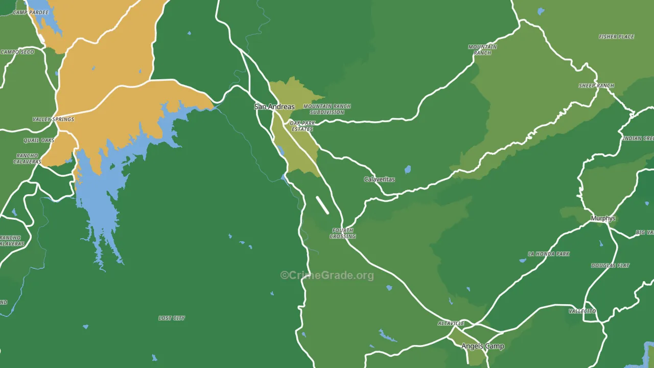Calaveras County, CA Map of Vehicle Theft Rates