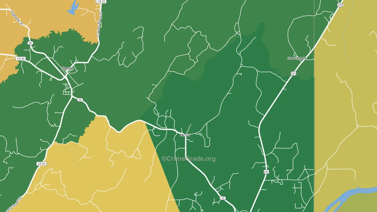 Calcis, AL Map of Vehicle Theft Rates