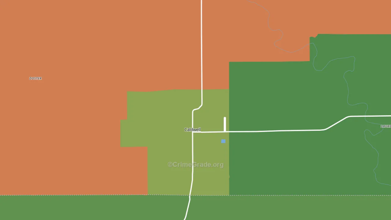 Caldwell, KS Map of Vehicle Theft Rates