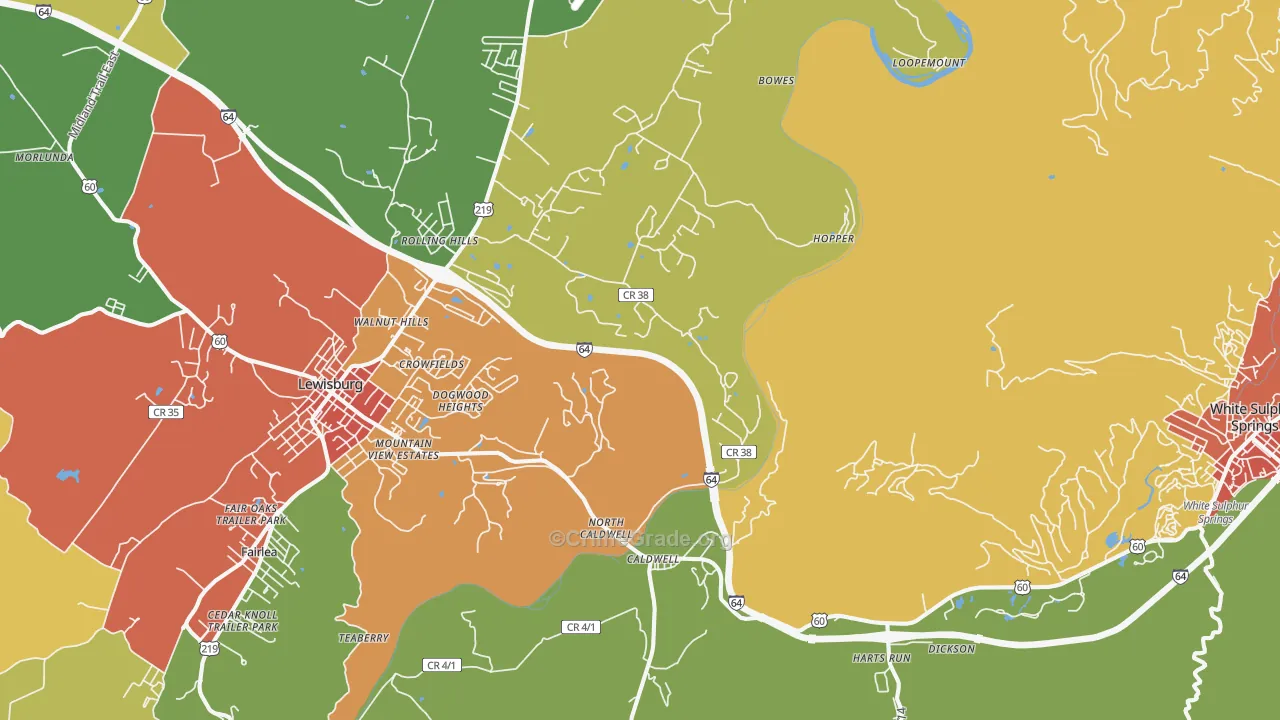 Caldwell, WV Map of Vehicle Theft Rates
