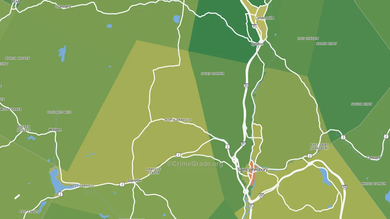 Caledonia County, VT Map of Vehicle Theft Rates