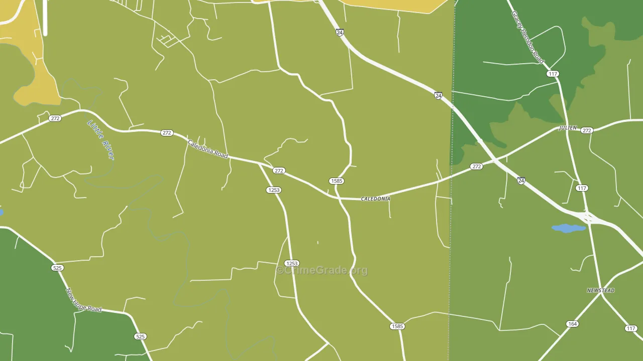 Caledonia, KY Map of Vehicle Theft Rates
