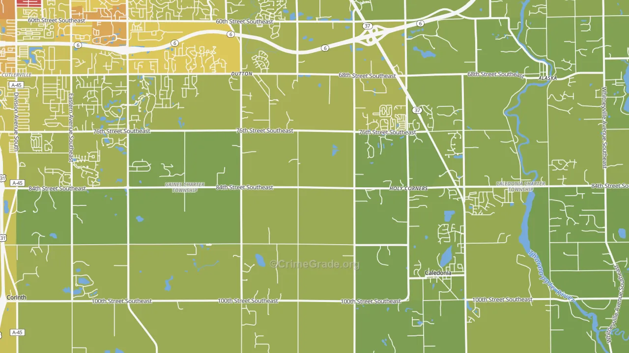 Caledonia, MI Map of Vehicle Theft Rates