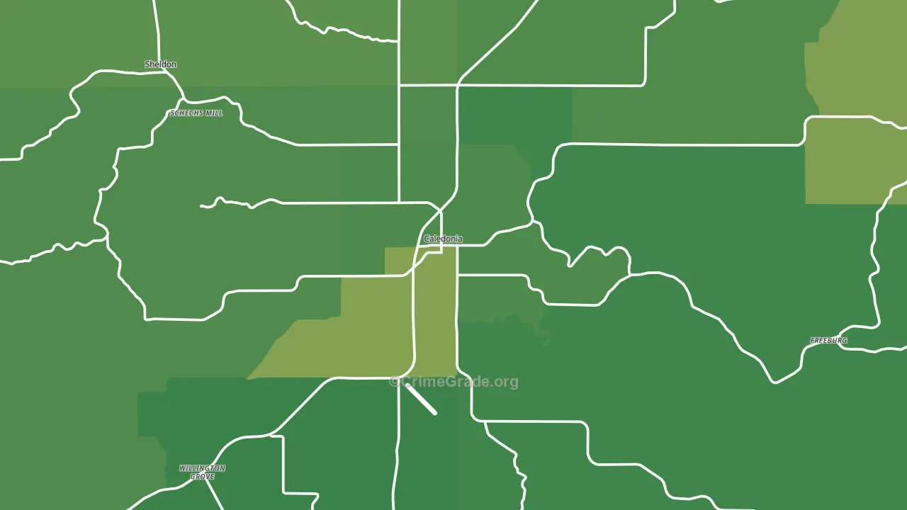 Caledonia, MN Map of Vehicle Theft Rates