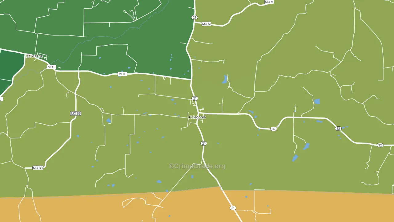 Caledonia, MO Map of Vehicle Theft Rates