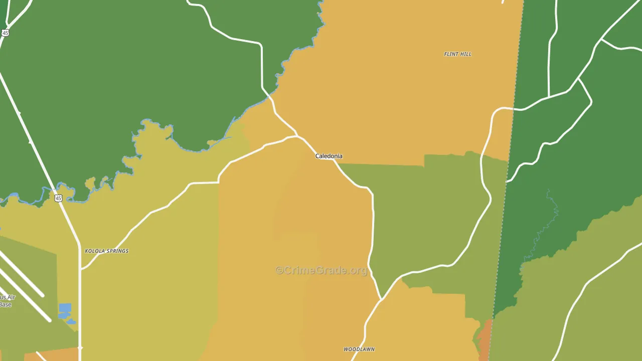 Caledonia, MS Map of Vehicle Theft Rates