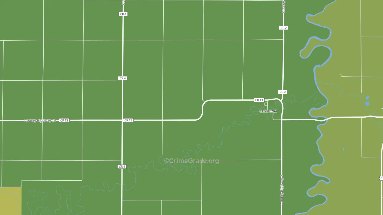 Caledonia, ND Map of Vehicle Theft Rates