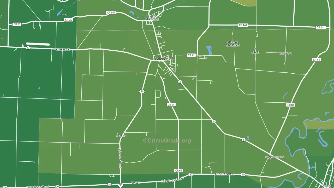 Caledonia, NY Map of Vehicle Theft Rates