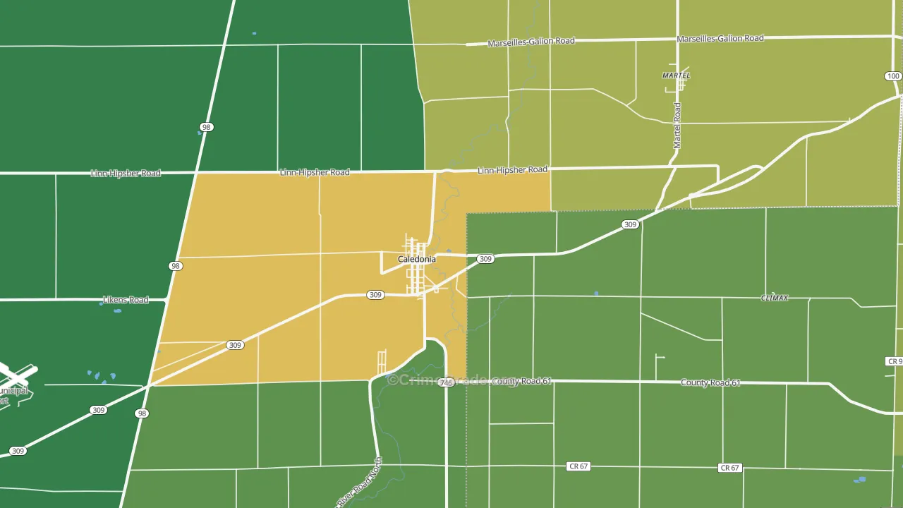 Caledonia, OH Map of Vehicle Theft Rates