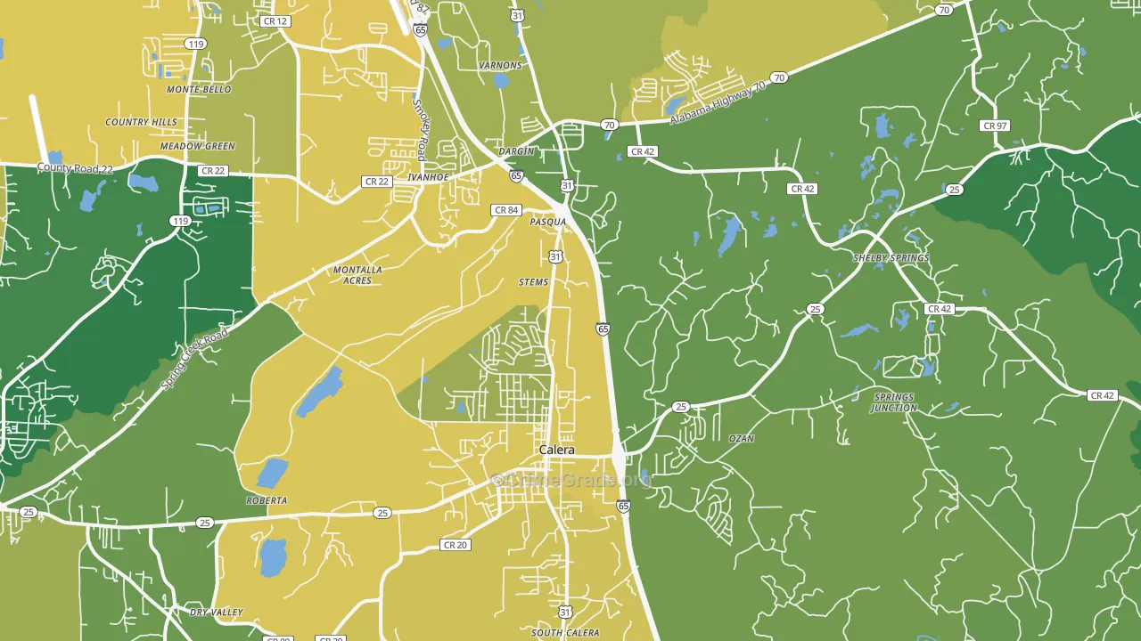 Calera, AL Map of Vehicle Theft Rates