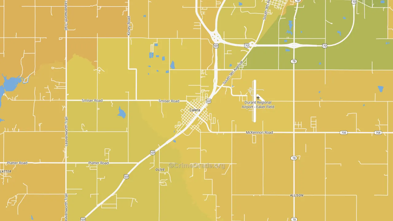 Calera, OK Map of Vehicle Theft Rates