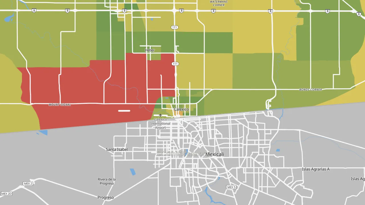 Calexico, CA Map of Vehicle Theft Rates
