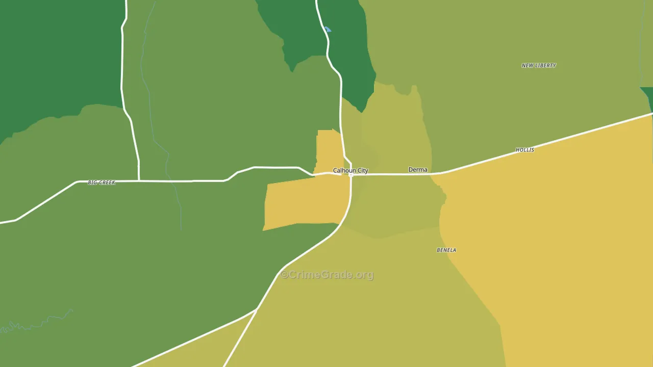 Calhoun City, MS Map of Vehicle Theft Rates