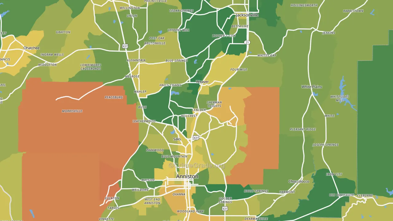 Calhoun County, AL Map of Vehicle Theft Rates