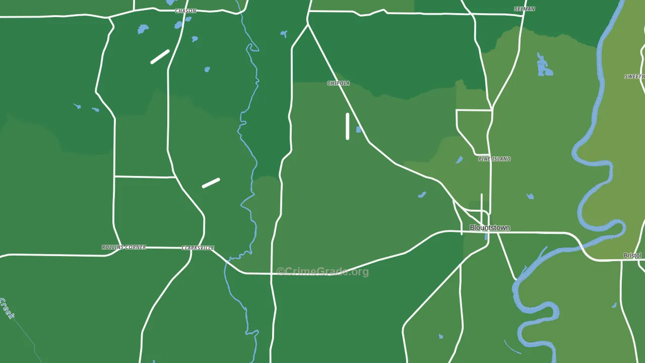 Calhoun County, FL Map of Vehicle Theft Rates