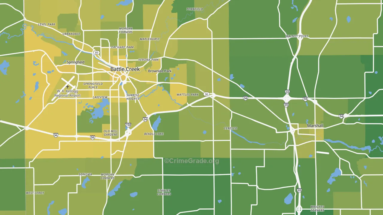 Calhoun County, MI Map of Vehicle Theft Rates