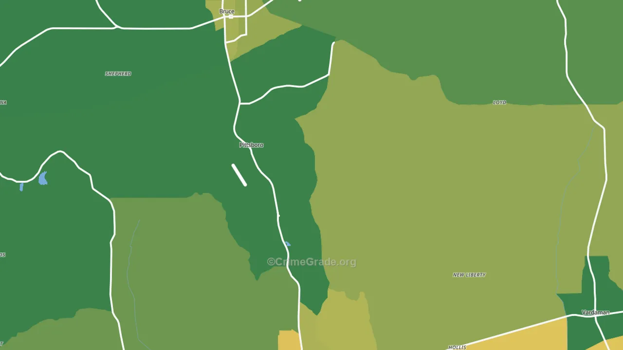 Calhoun County, MS Map of Vehicle Theft Rates