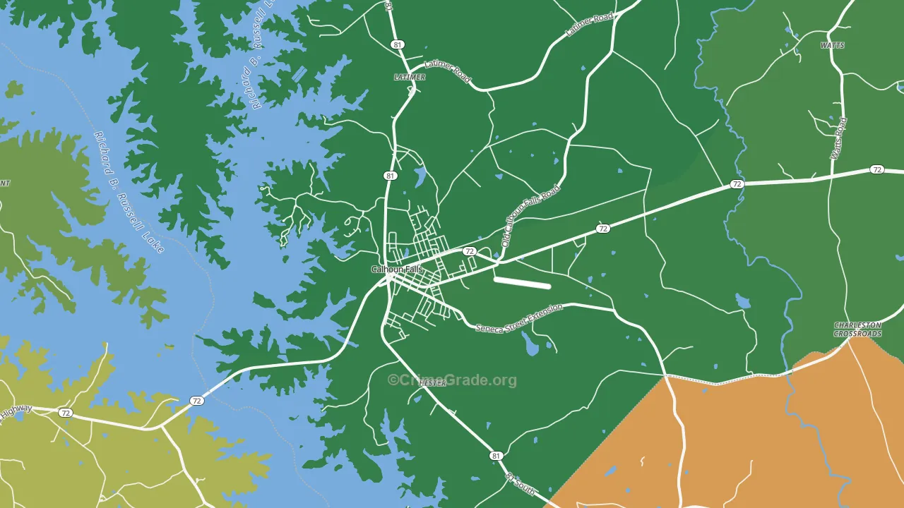 Calhoun Falls, SC Map of Vehicle Theft Rates