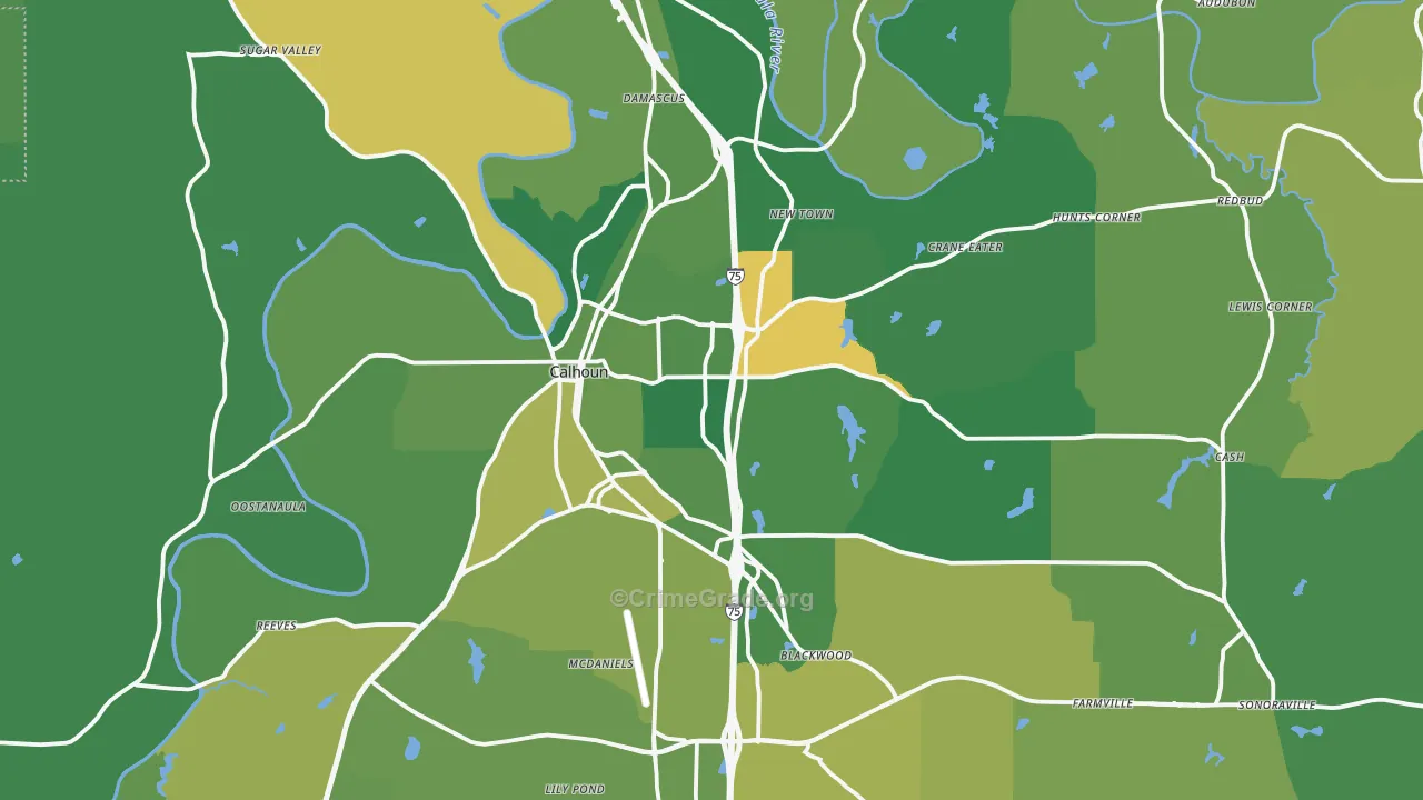 Calhoun, GA Map of Vehicle Theft Rates