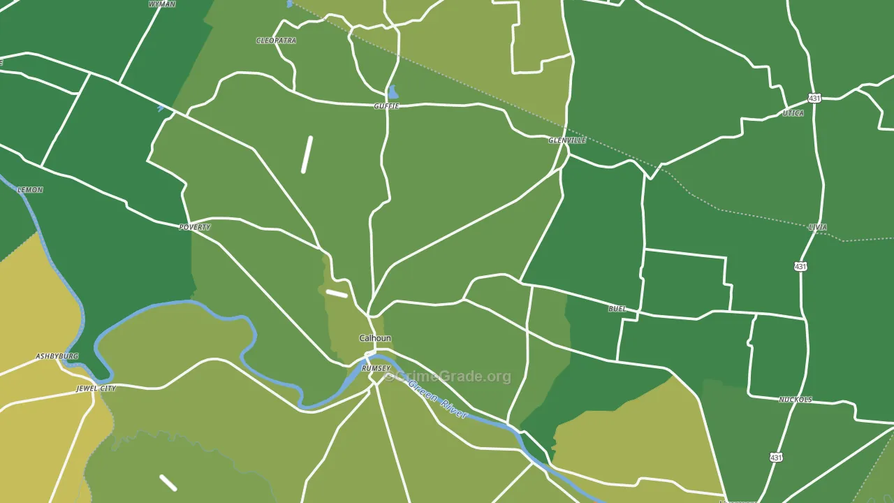 Calhoun, KY Map of Vehicle Theft Rates