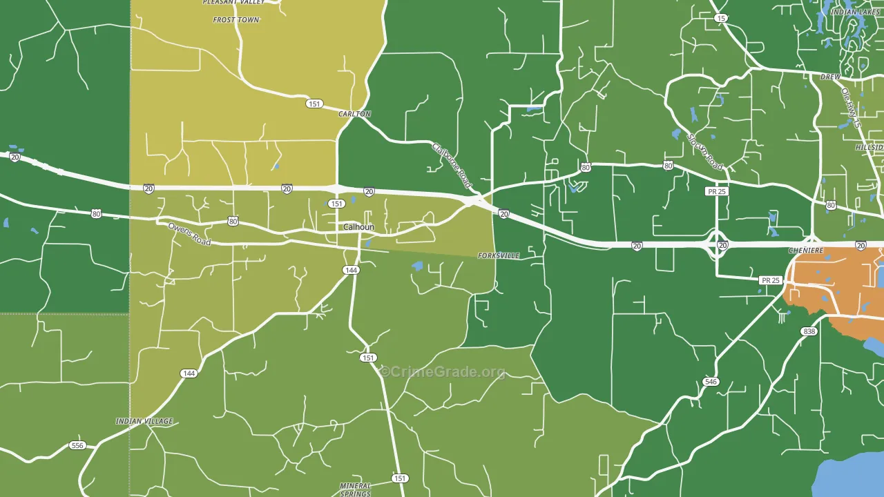 Calhoun, LA Map of Vehicle Theft Rates
