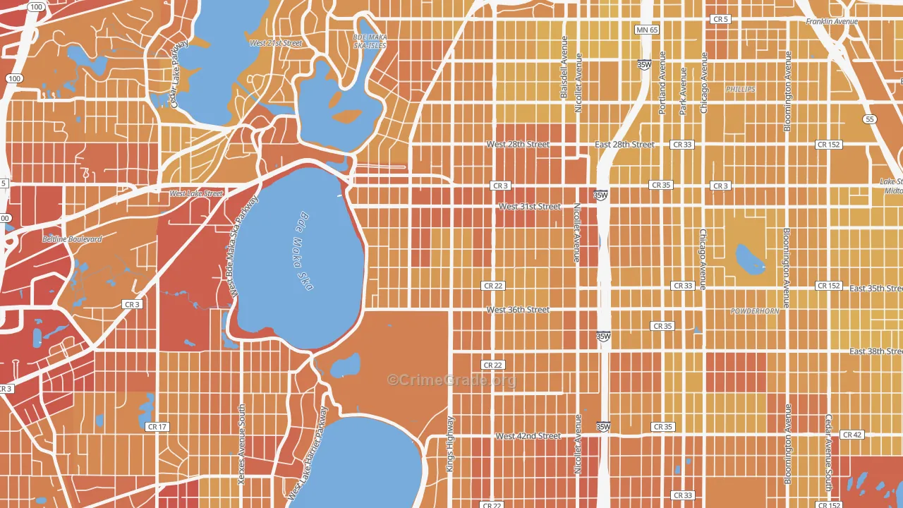 Calhoun, Minneapolis, MN Map of Vehicle Theft Rates