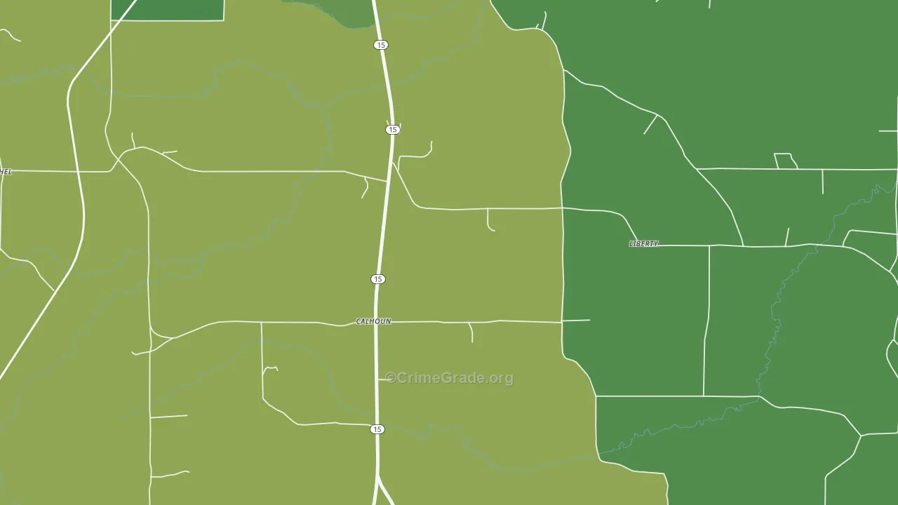 Calhoun, MS Map of Vehicle Theft Rates