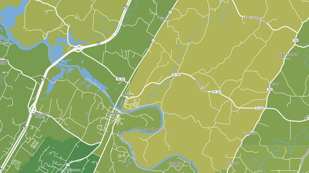 Calhoun, TN Map of Vehicle Theft Rates