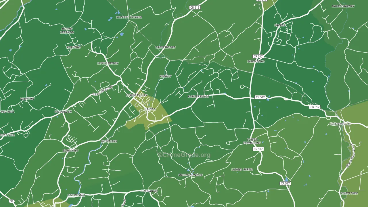 Califon, NJ Map of Vehicle Theft Rates