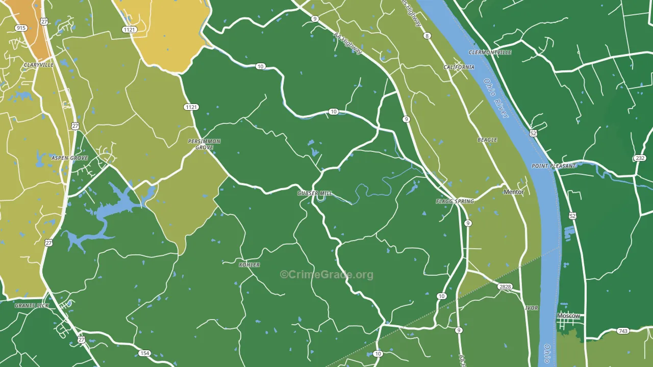 California, KY Map of Vehicle Theft Rates