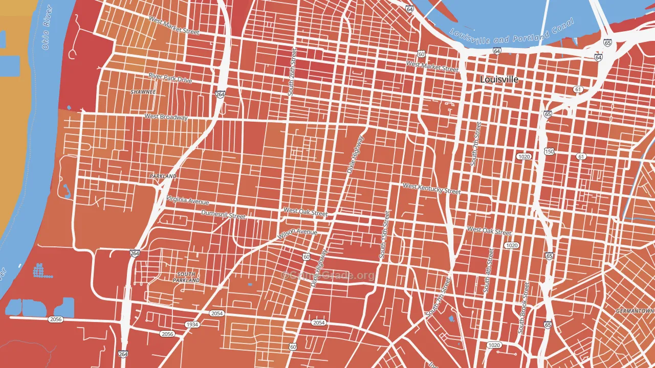 California, Louisville, KY Map of Vehicle Theft Rates