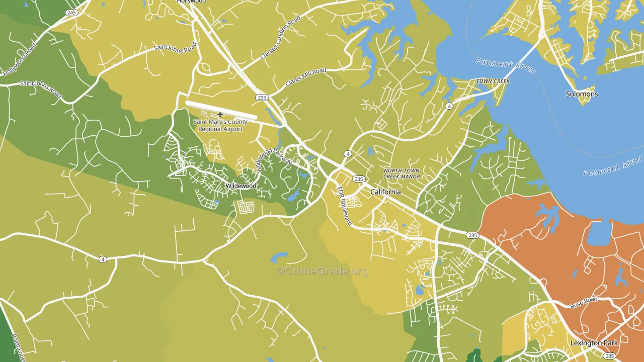 California, MD Map of Vehicle Theft Rates