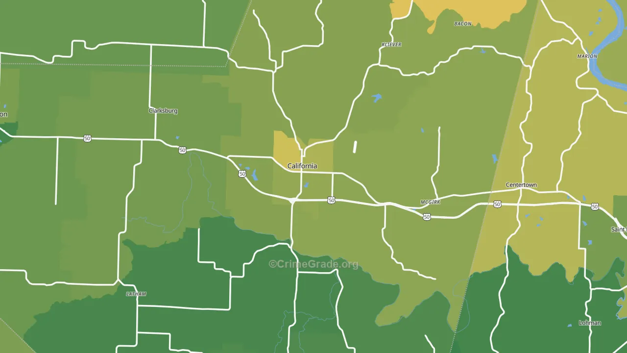 California, MO Map of Vehicle Theft Rates