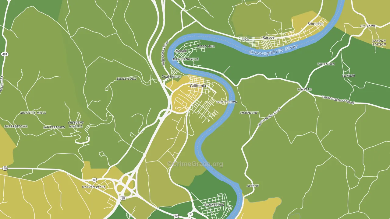 California, PA Map of Vehicle Theft Rates