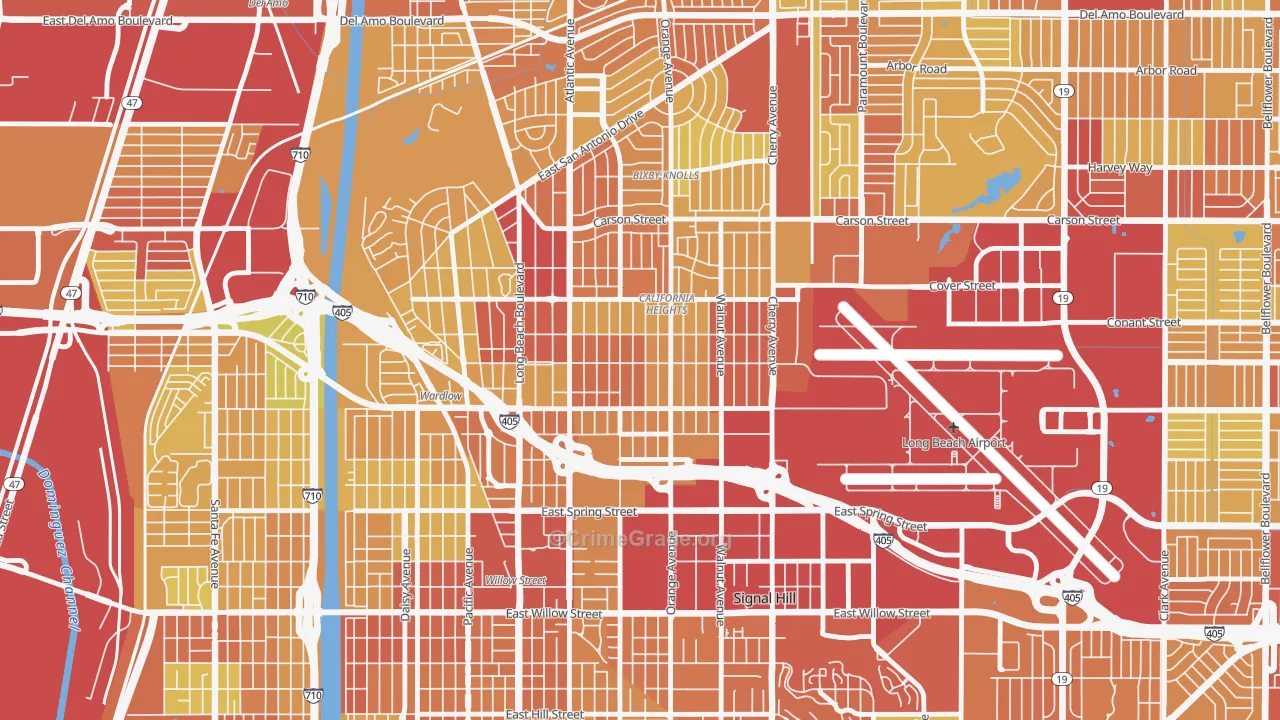 Californial Heights, Long Beach, CA Map of Vehicle Theft Rates