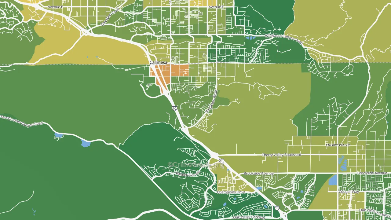 Calimesa, CA Map of Vehicle Theft Rates