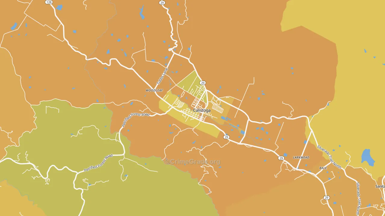 Calistoga, CA Map of Vehicle Theft Rates