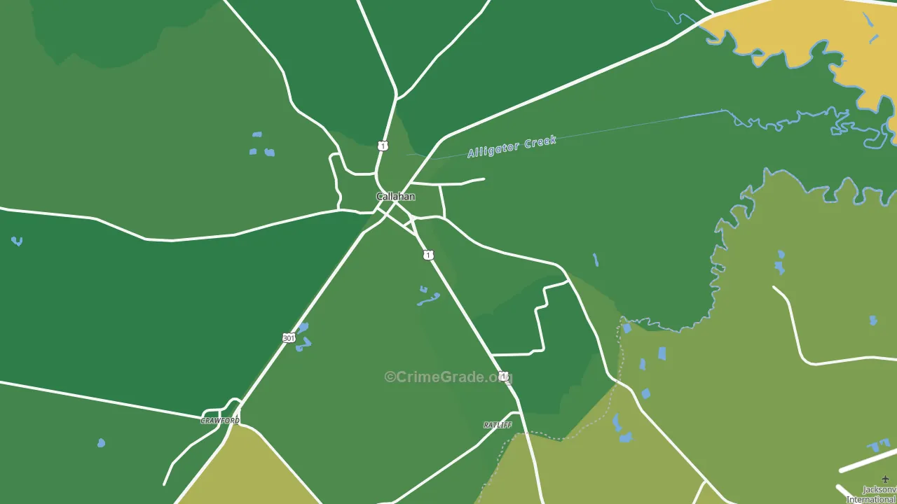 Callahan, FL Map of Vehicle Theft Rates